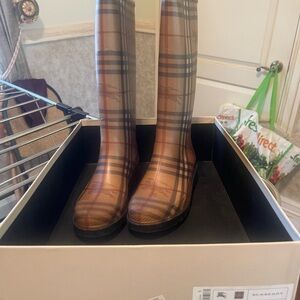 Burberry Beige and Black Checkered Boots